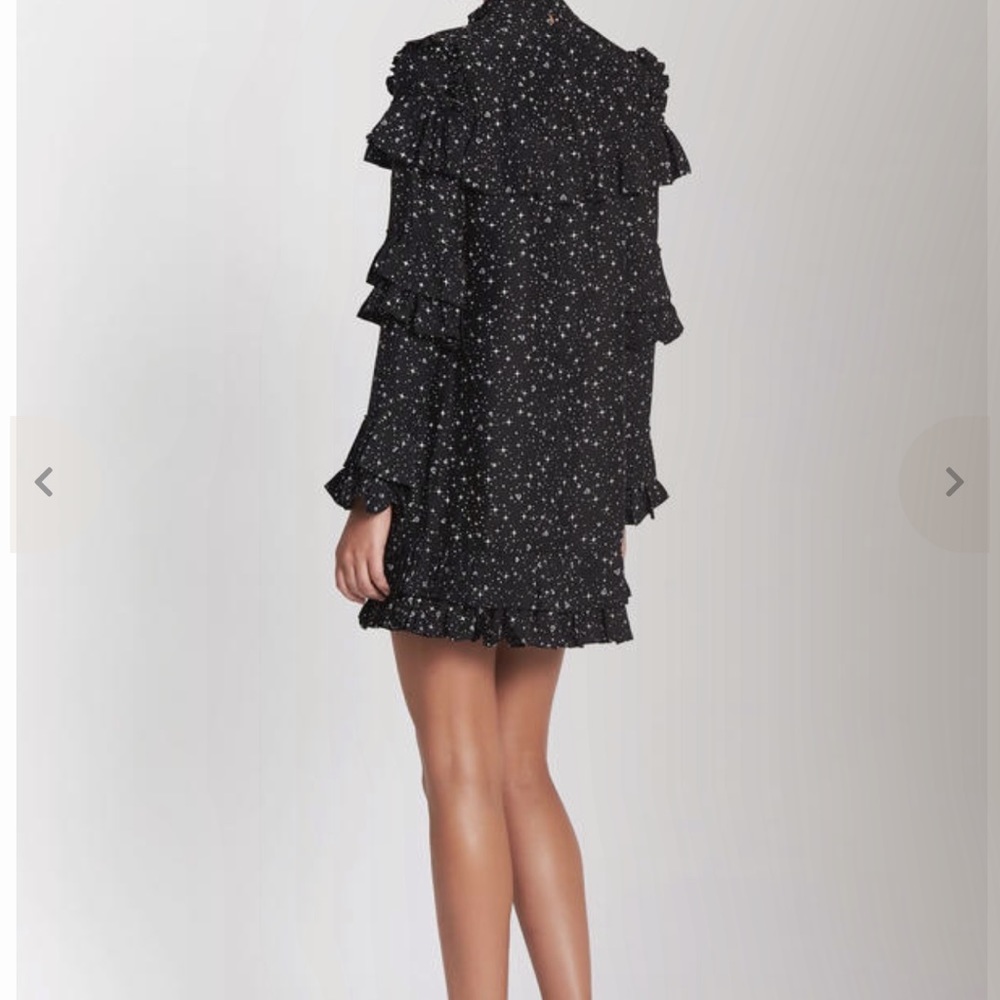 $624 New Frame Diamond Ruffle stars silk black white Shift dress women's M - Picture 3 of 9